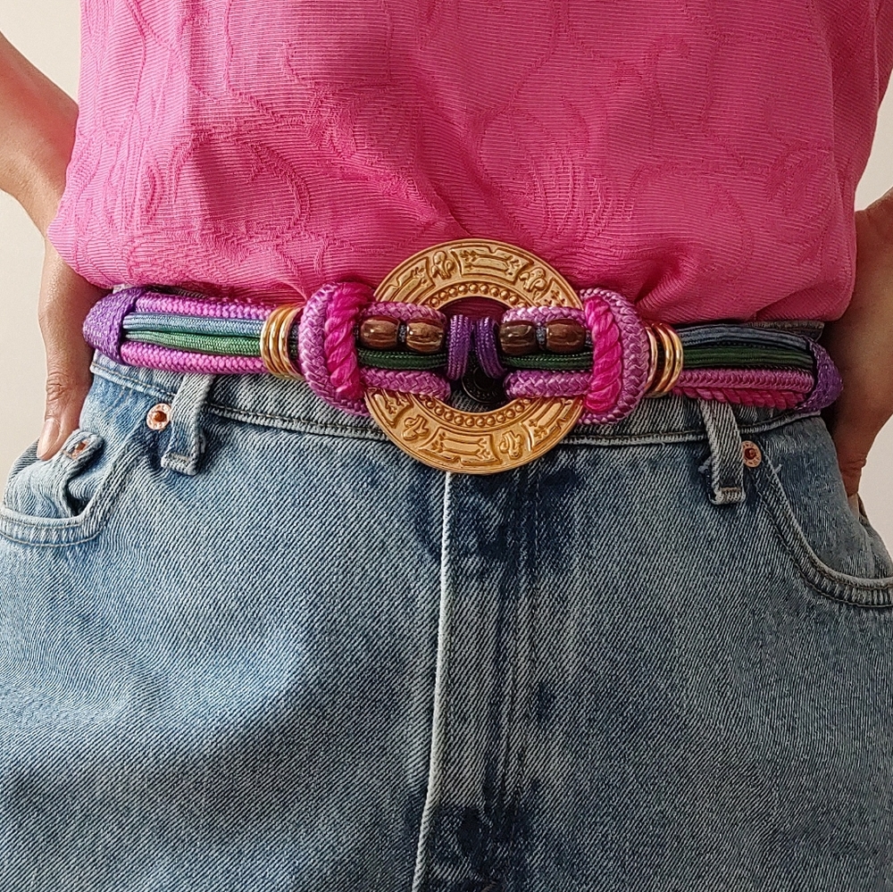 Vintage purple and pink stretchy rope belt - Picture 1 of 8